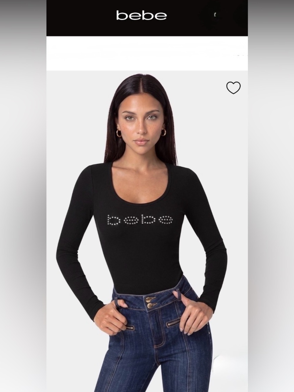 Bebe Logo Long Sleeve
Scoop Neck Single Stone
Rib Top with Rhinestone Logo